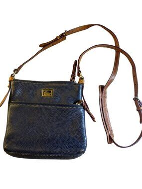 Dooney & Bourke Pebbled Leather Crossbody Bag With Adjustable Strap Navy & Tan